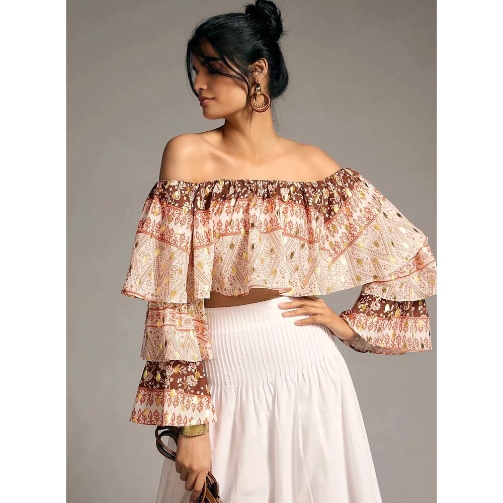 Anthropolgie Mare‎ Mare Off the Shoulder Tiered Sleeve Top Boho Womens Small